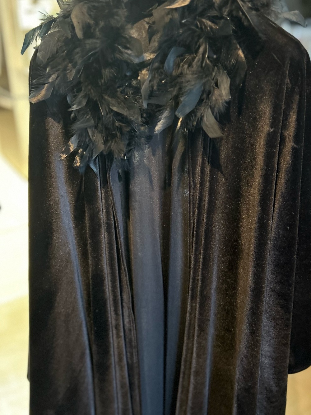 One of a kind Velvet elegant Feather-Trim poncho/great flow& elegant.